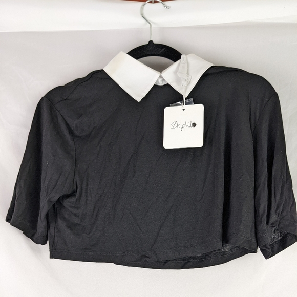 NWT, DE PHILO CROP TOP BLOUSE WITH WHITE COLLAR SIZE SMALL. - Picture 8 of 8